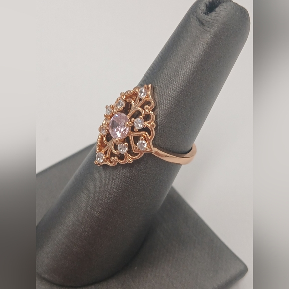 New 18k Gold Plated Pink & Silver Filigree Gemstone Ring Size 6 - Picture 2 of 6